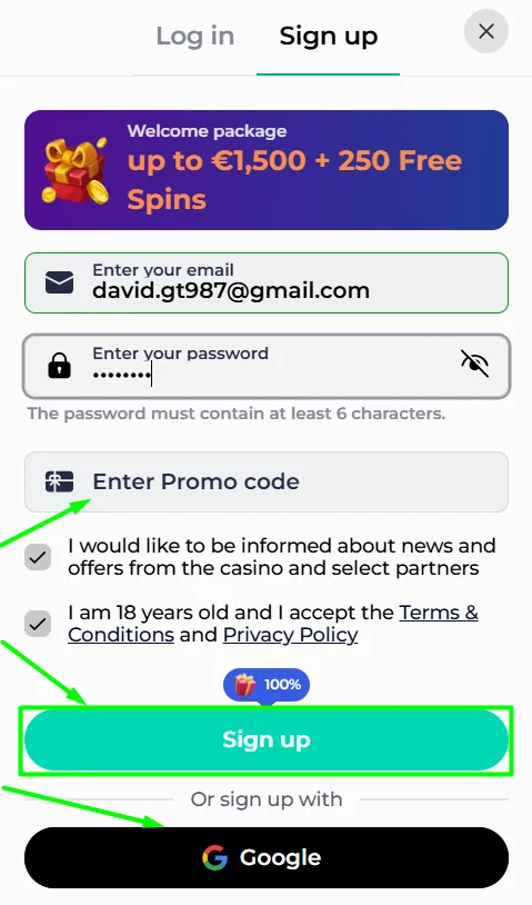 KingHills Casino sign up registration form